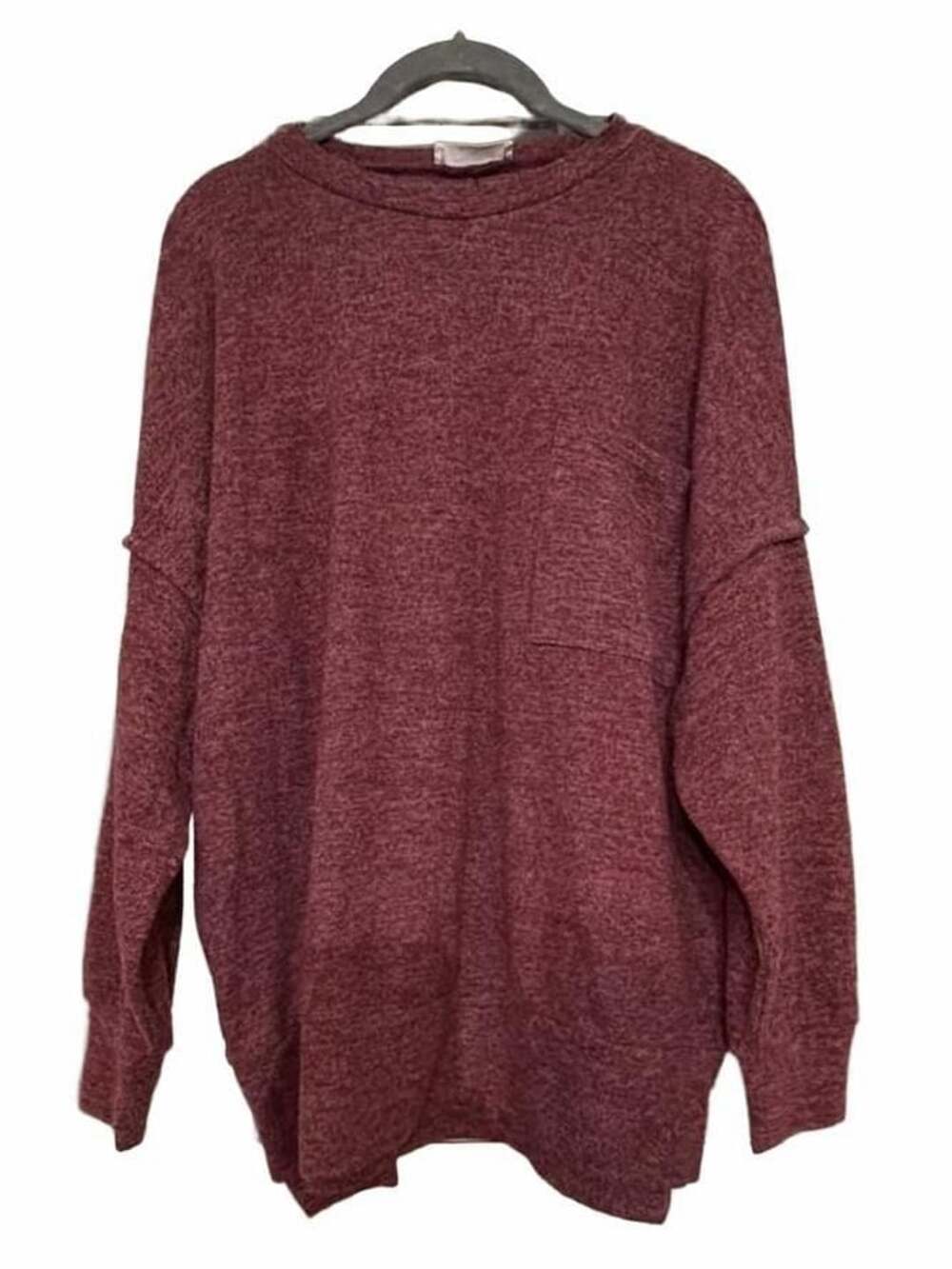 Zenana Brushed Melange Drop Shoulder Oversized Sweater Size XS Wine